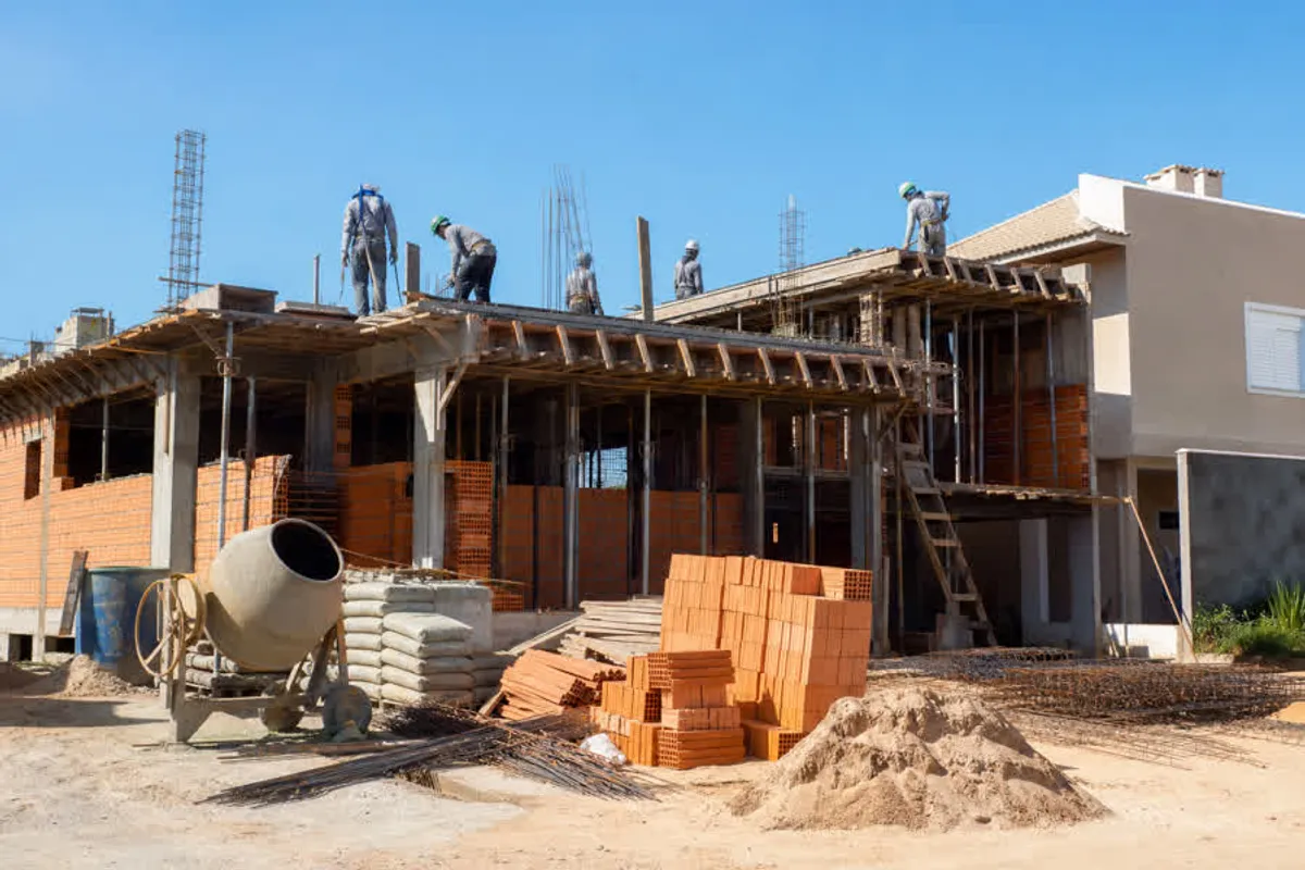 Casa em construção do zero em Rio Vermelho, com estrutura de concreto e alvenaria de tijolos